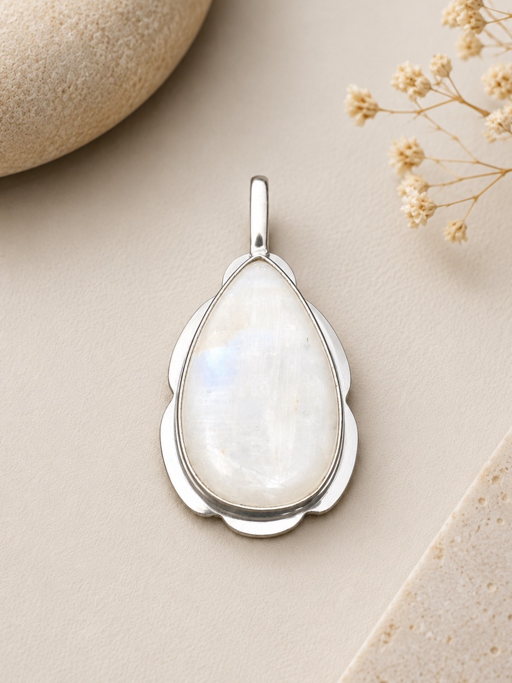 Artisan Rainbow Moonstone Gemstone High Finish 925 Silver 2” Pendant